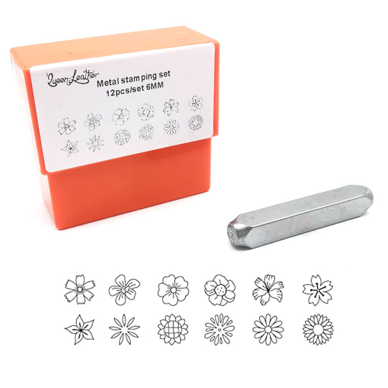 Leather Stamp Set - 6mm flowers pattern metal stamp set